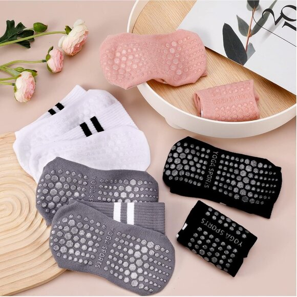 ⚡4 Pairs Women’s Non Slip Yoga Socks Pilates Grip Anti Skid Athletic Socks Size - Picture 7 of 7